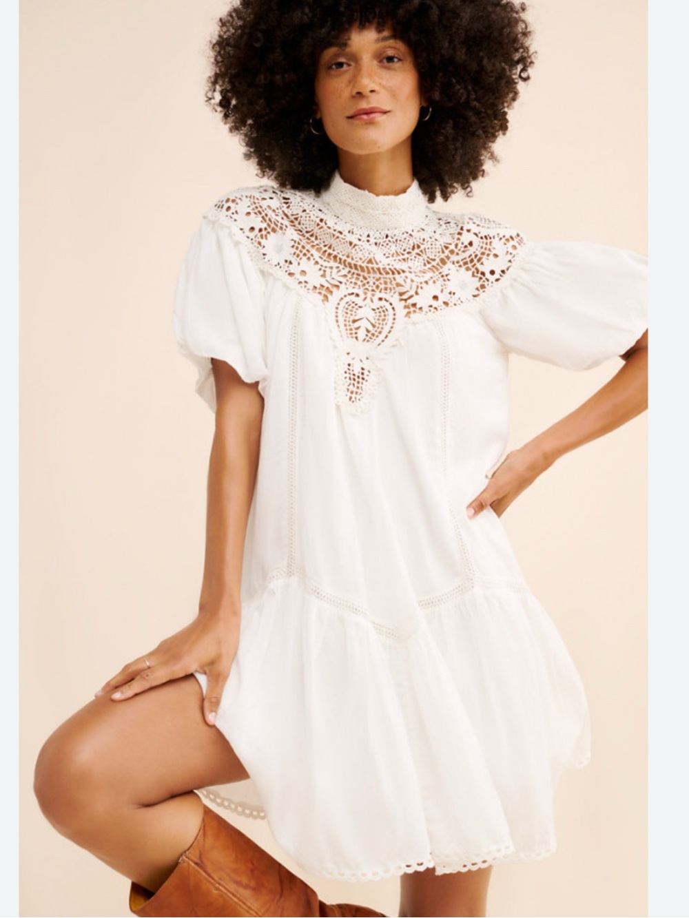 Anthropologie White Cotton Crochet-Yoke Midi Dress